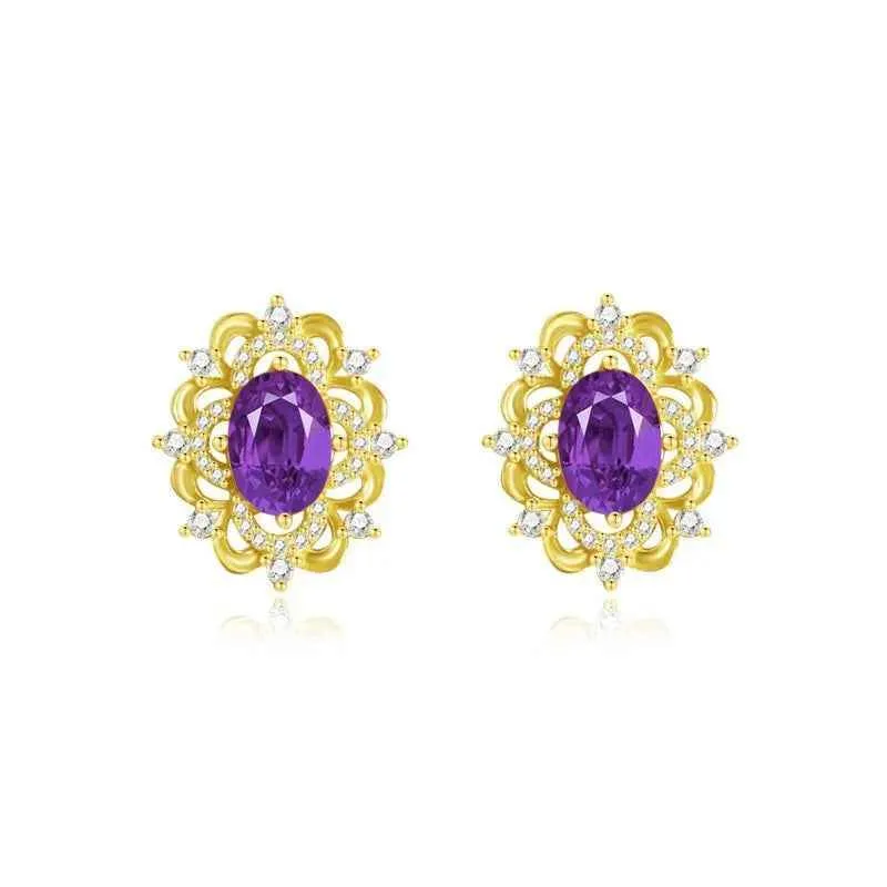 925 Sterling Silver Stud Earrings Charm Jewelry - Retro Light Amethyst - Xm282