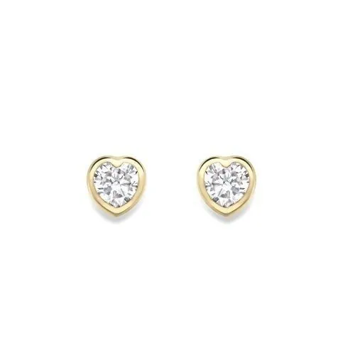 9ct Gold Heart Crystal Stud Earrings, Dazzling Enchantment, 6mm, 0.80g, Gift Box Included