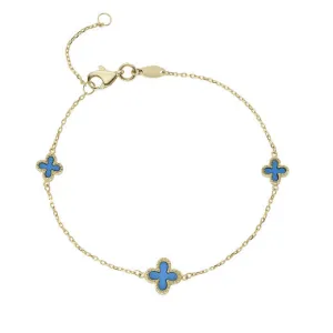 9ct Yellow Gold Turquoise Clover Bracelet