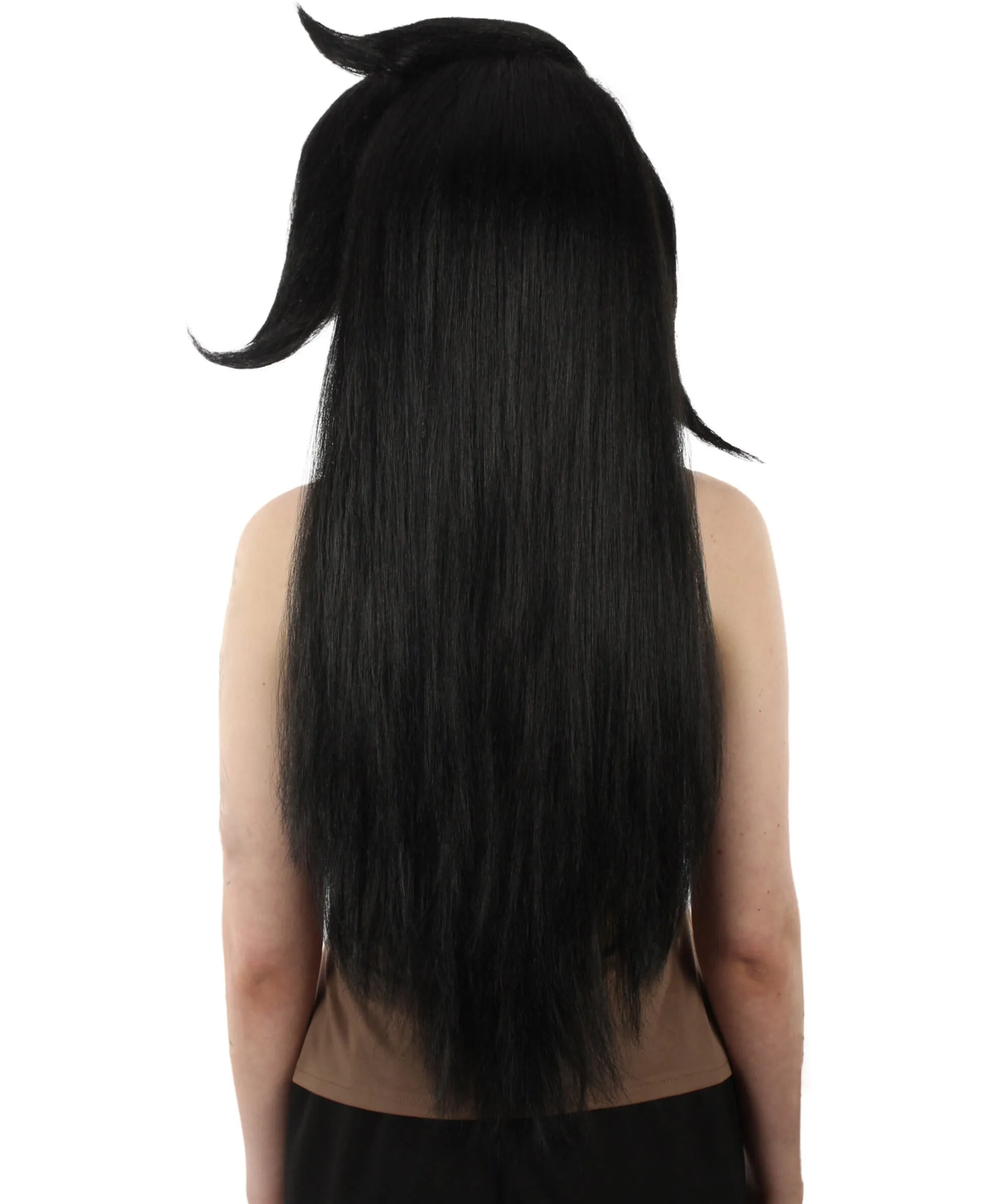 Adult Women’s Animated Cartoon Action Female Superhero Long Black Wig with Headpiece and Whip,  Flame-retardant Synthetic Fiber | HPO