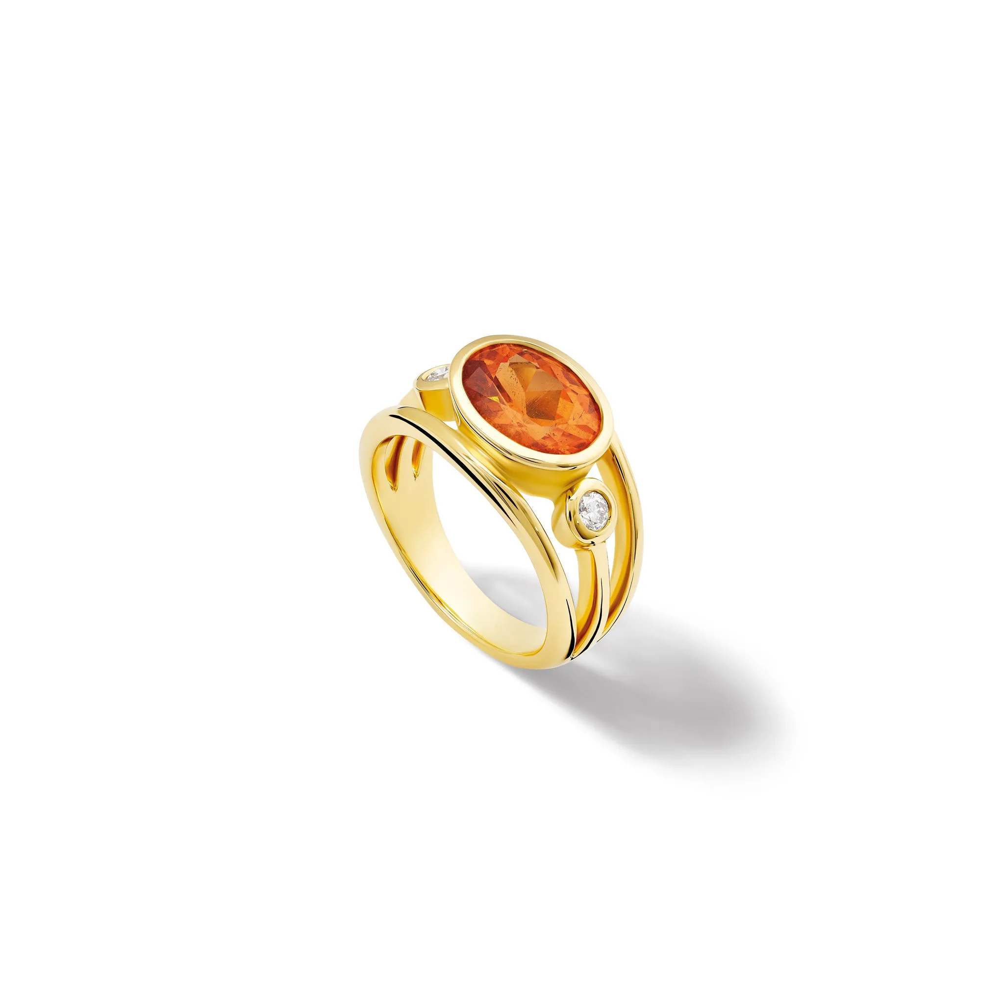 Aeneus Ring 18ct Yellow Gold - Mandarin Garnet & Diamond