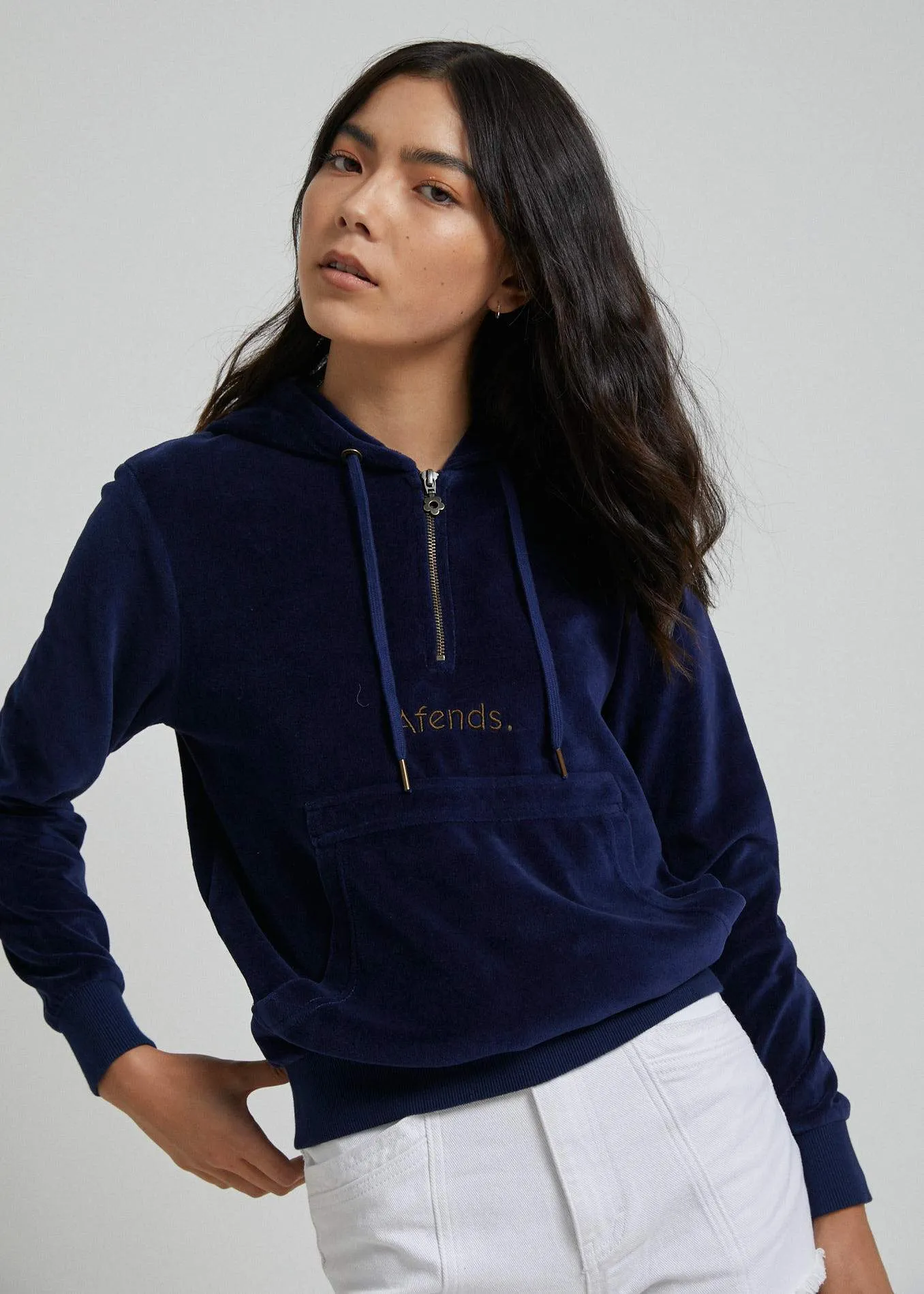 Afends Womens Cult - Velour Half Zip Hood