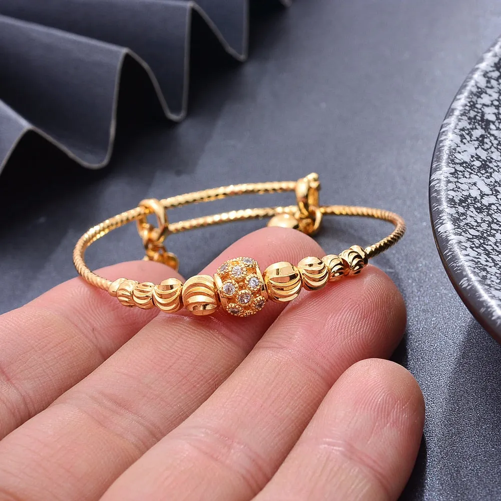 African Rhinestone Inlaid Good Luck Bead Gold Color Bracelet Bangles
