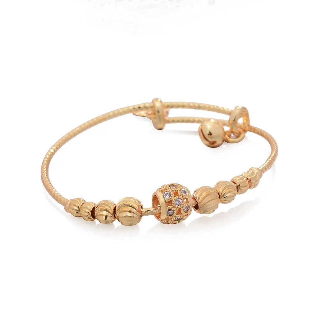 African Rhinestone Inlaid Good Luck Bead Gold Color Bracelet Bangles