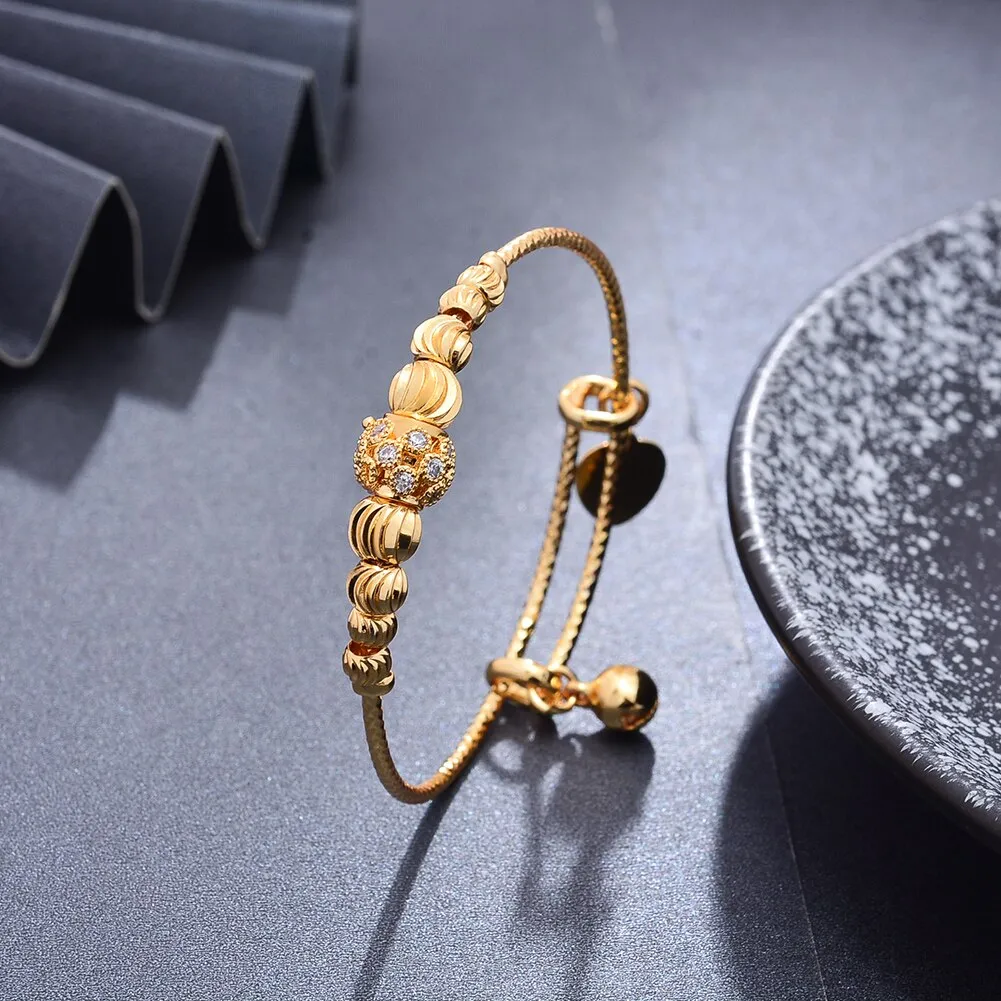 African Rhinestone Inlaid Good Luck Bead Gold Color Bracelet Bangles