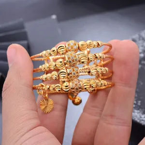 African Rhinestone Inlaid Good Luck Bead Gold Color Bracelet Bangles
