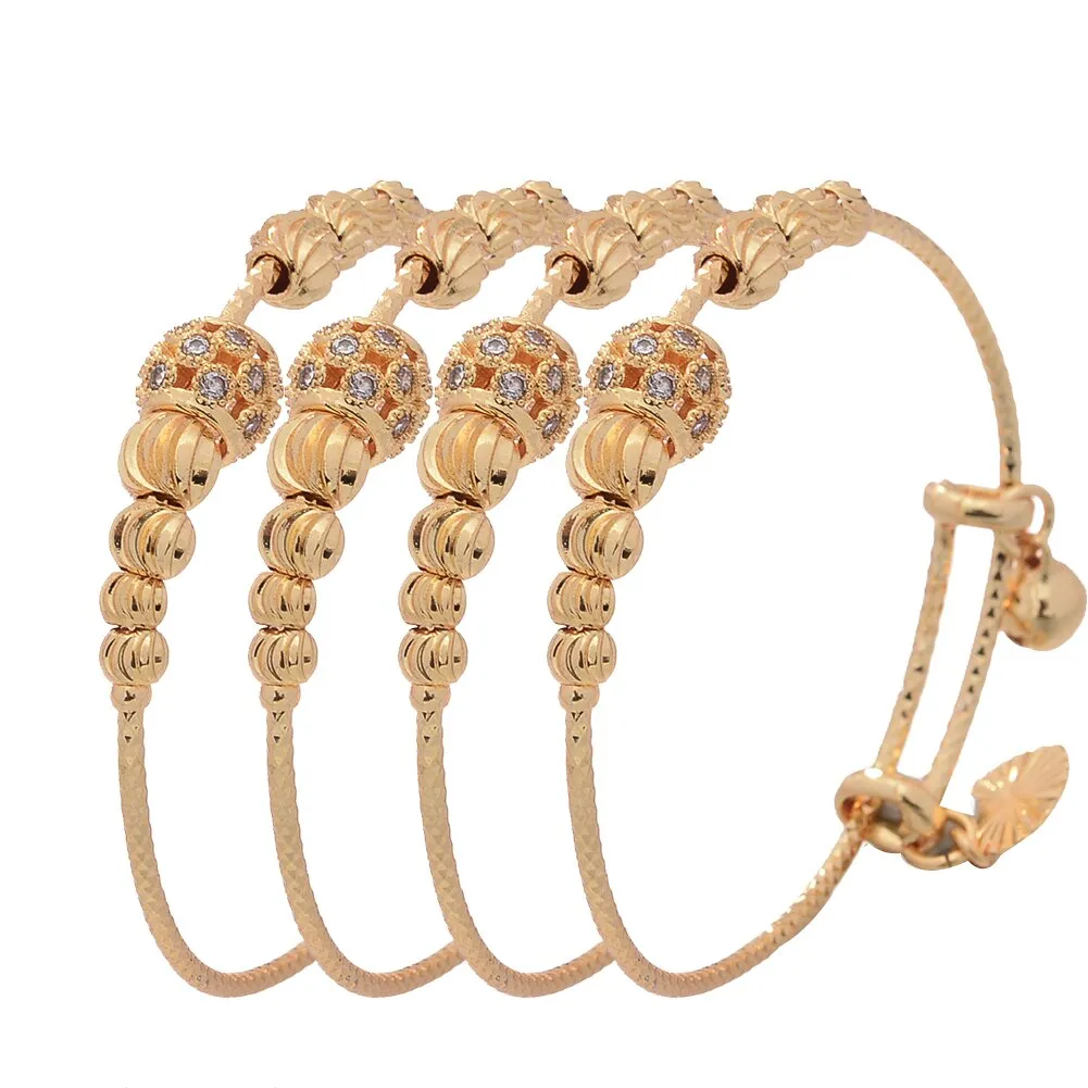 African Rhinestone Inlaid Good Luck Bead Gold Color Bracelet Bangles