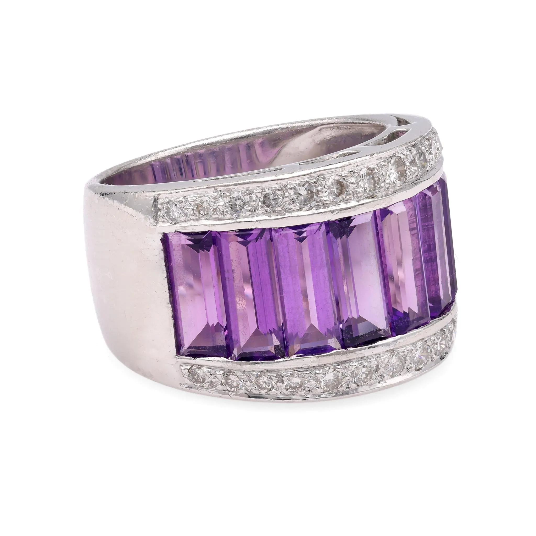 Amethyst Diamond Platinum Band