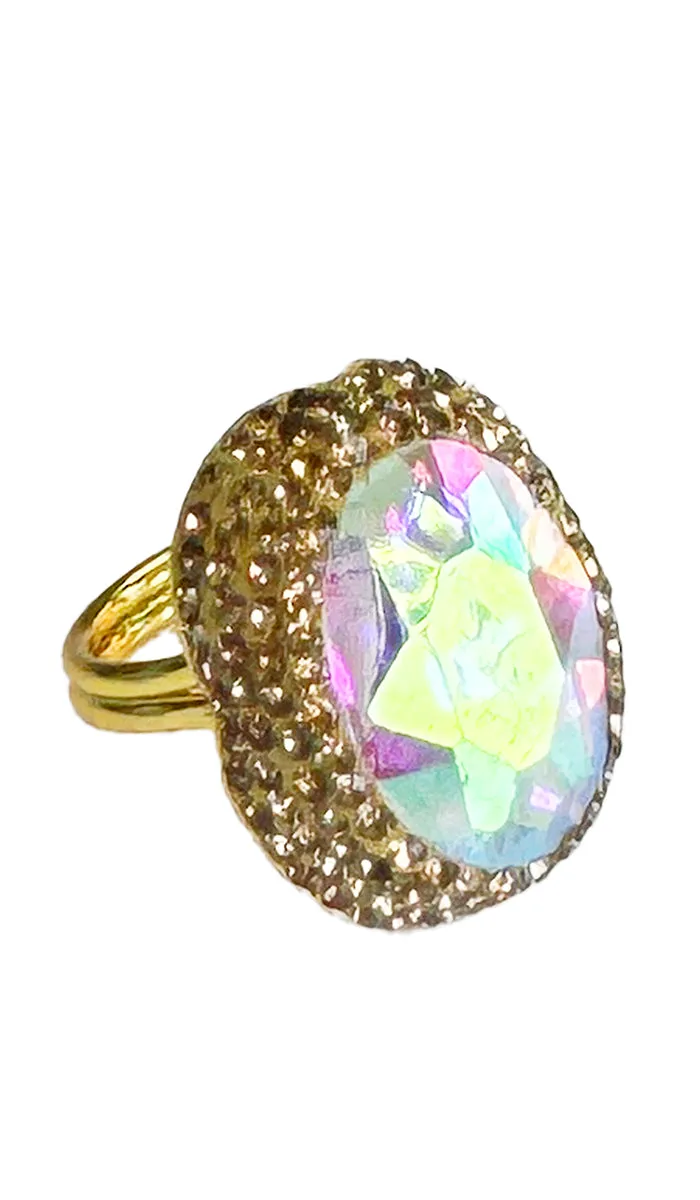 Amira Jeweled Rainbow and Champagne Crystal Oval Cocktail Ring