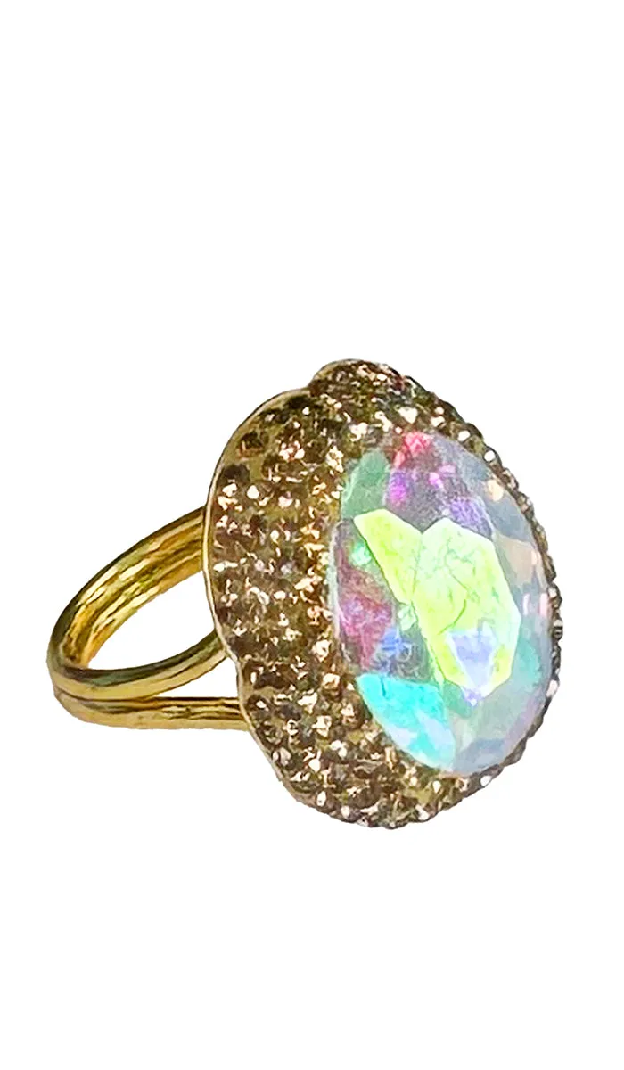 Amira Jeweled Rainbow and Champagne Crystal Oval Cocktail Ring