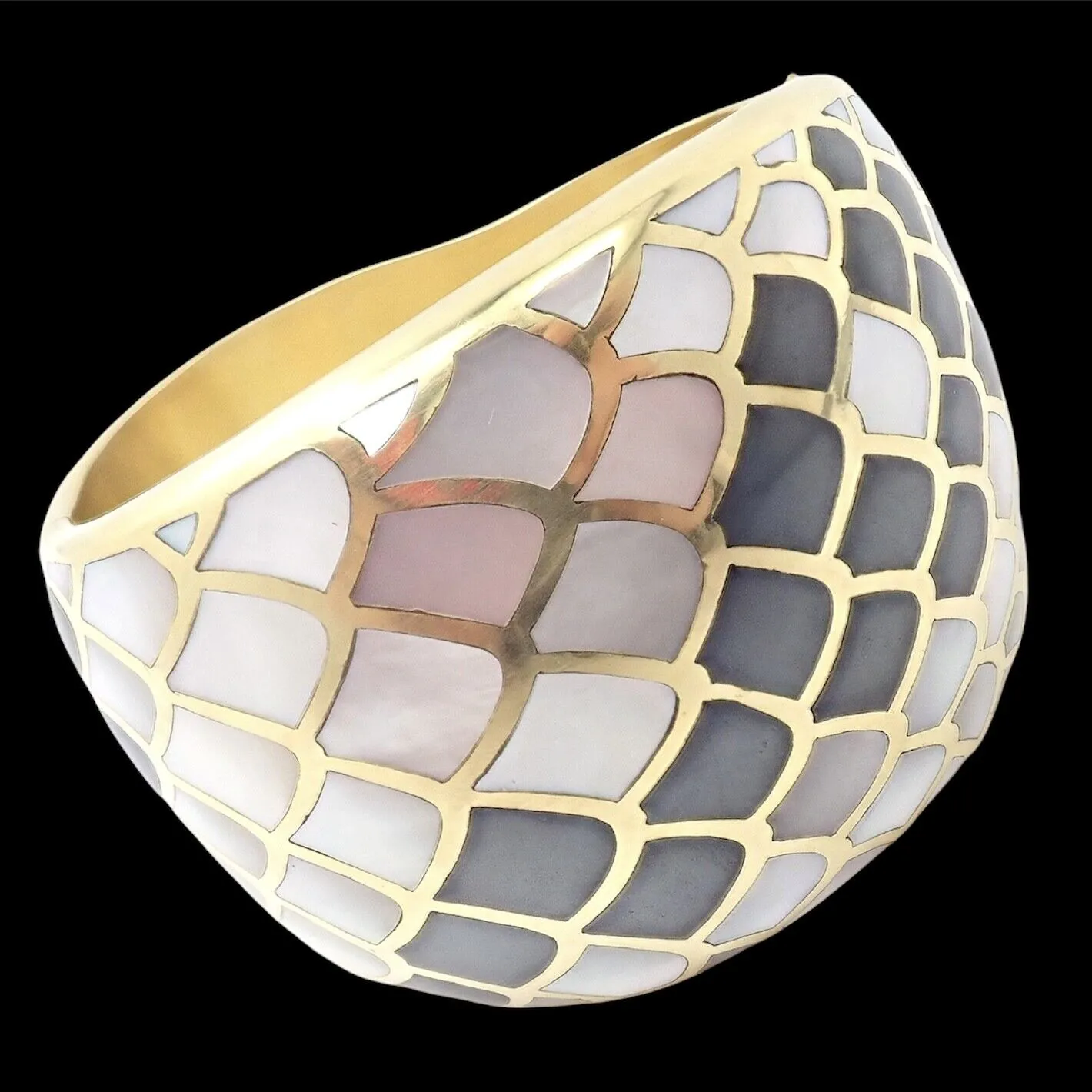 Angela Cummings 18k Gold Mother Of Pearl Snakeskin Wide Bangle Bracelet 1984