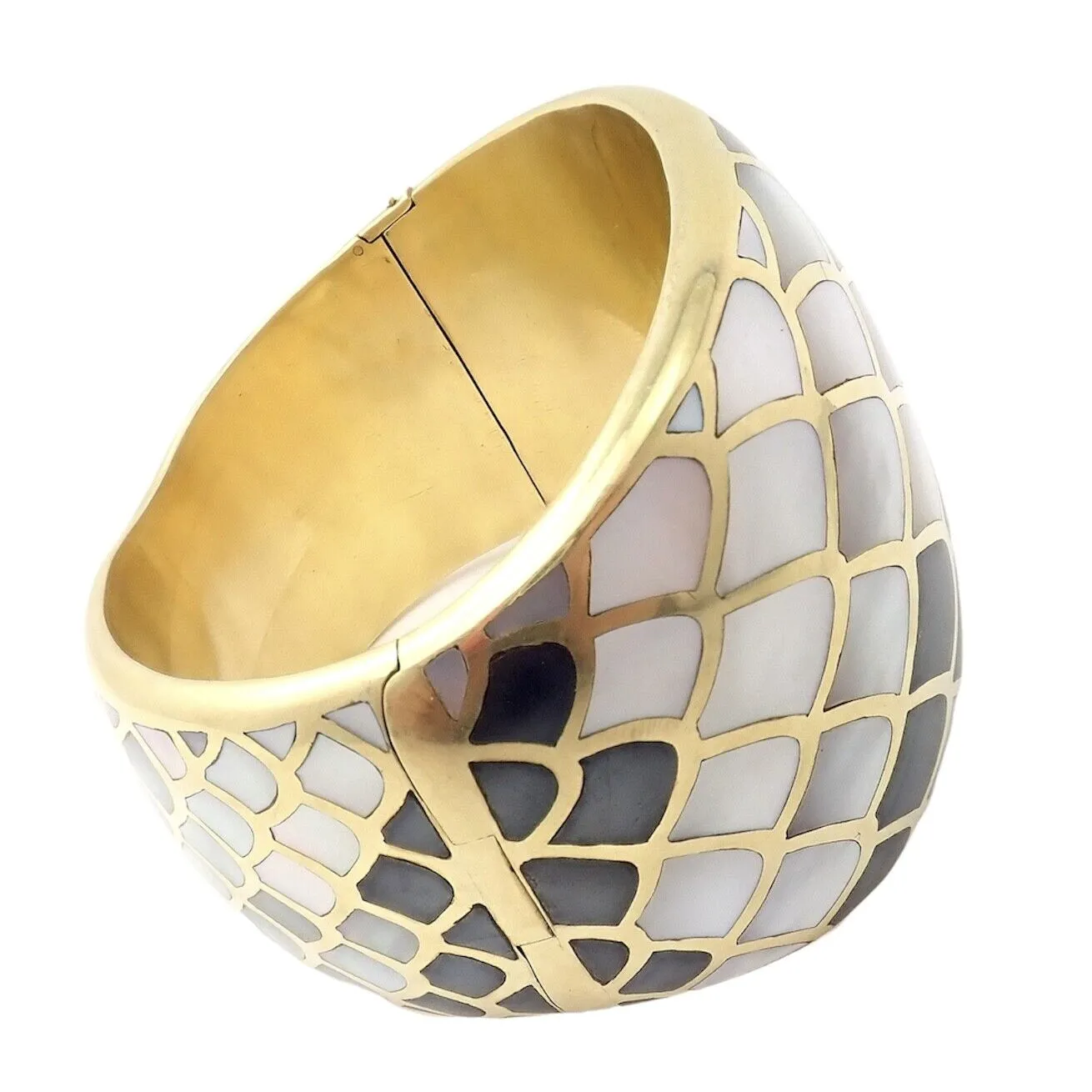 Angela Cummings 18k Gold Mother Of Pearl Snakeskin Wide Bangle Bracelet 1984