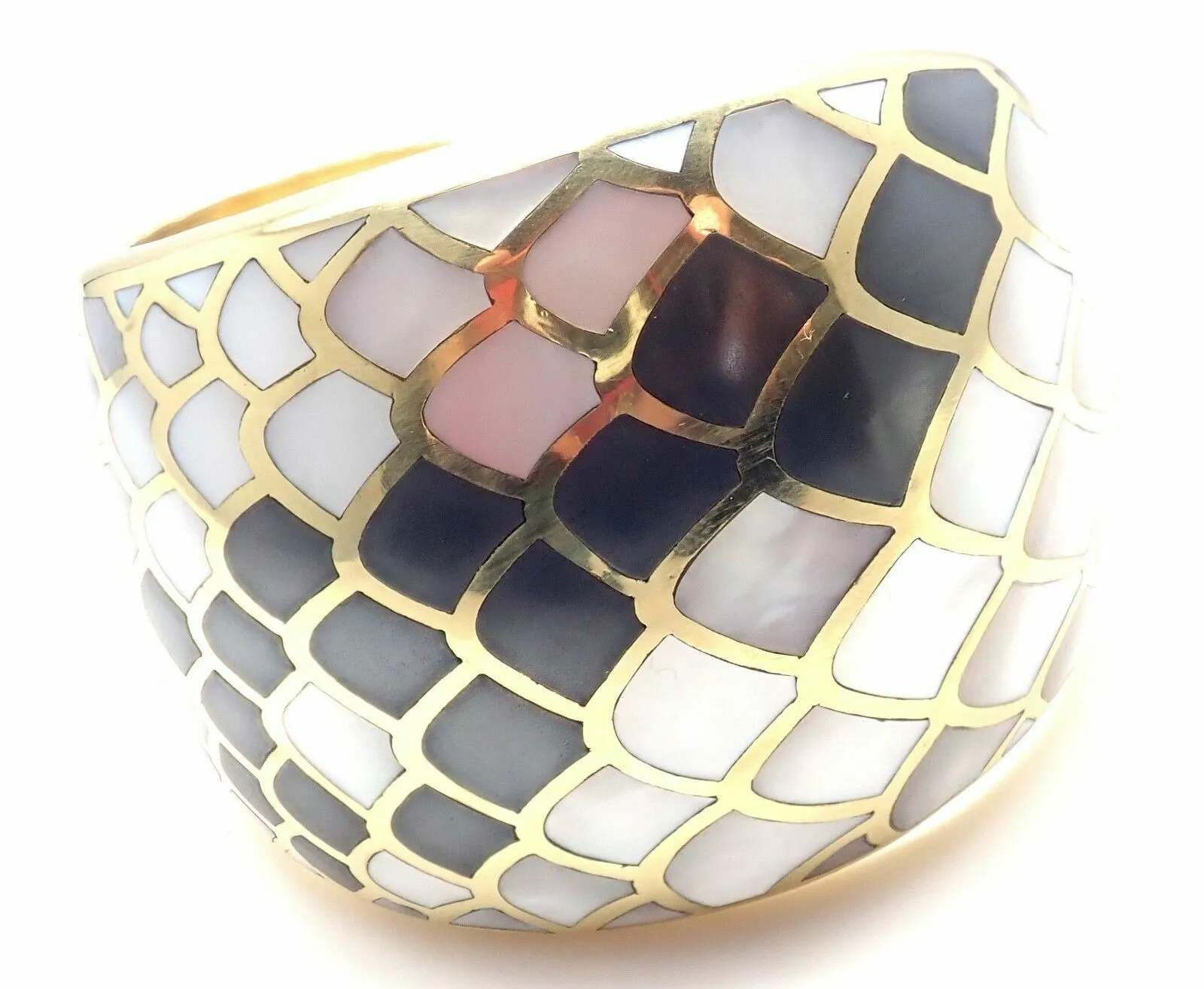 Angela Cummings 18k Gold Mother Of Pearl Snakeskin Wide Bangle Bracelet 1984