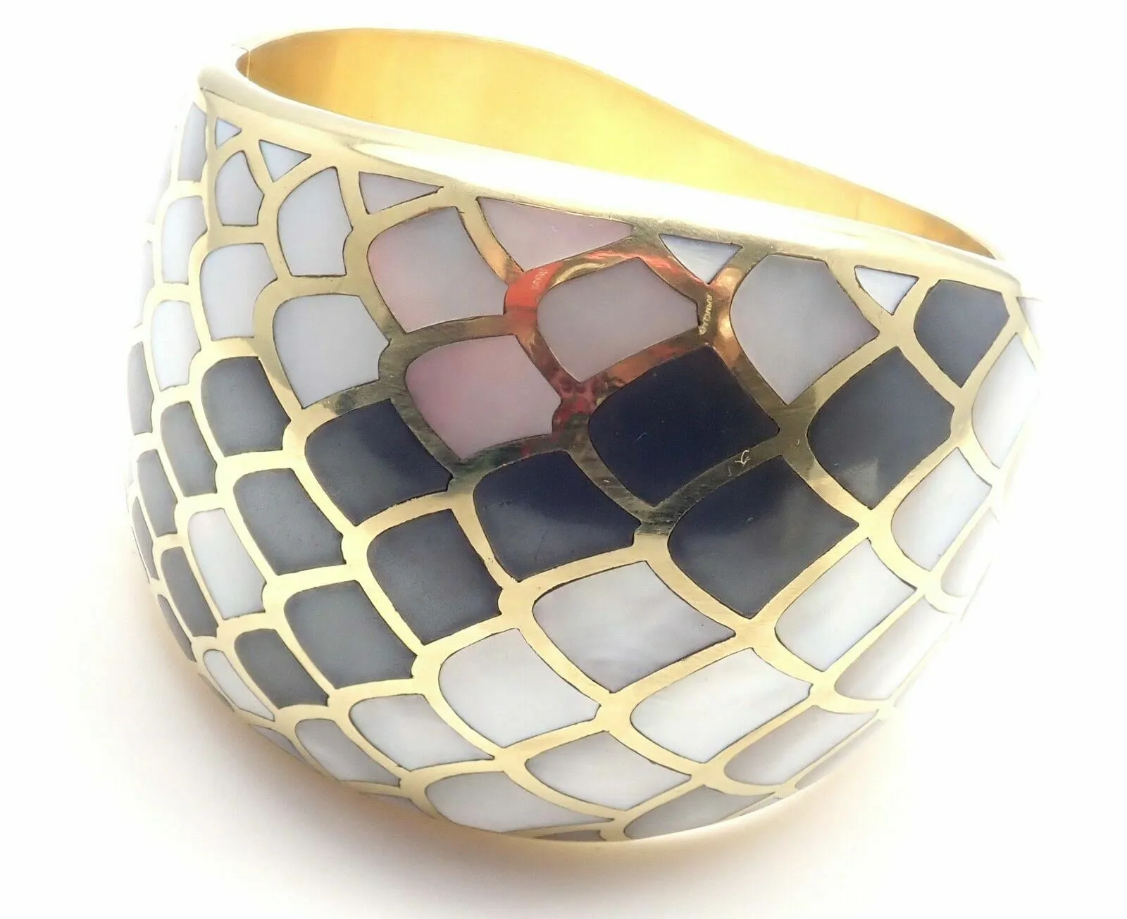 Angela Cummings 18k Gold Mother Of Pearl Snakeskin Wide Bangle Bracelet 1984