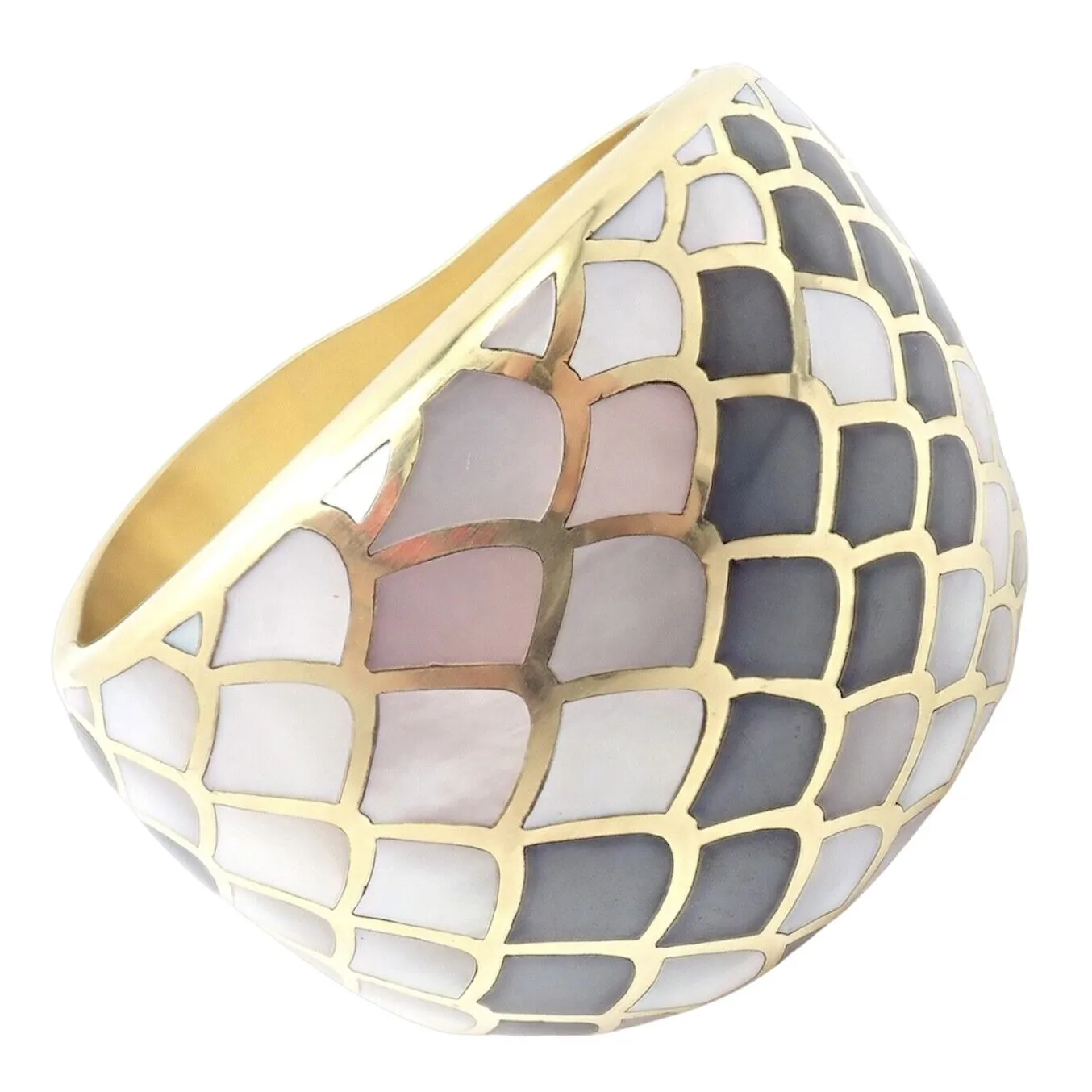 Angela Cummings 18k Gold Mother Of Pearl Snakeskin Wide Bangle Bracelet 1984