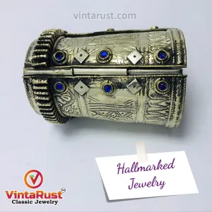 Antique Cuff Bracelet With Blue Glass Stones