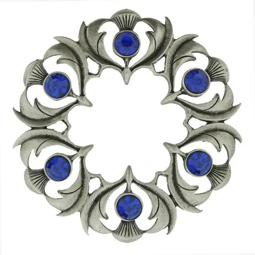 Antique Scottish Thistle Plaid Brooch - Small Stones