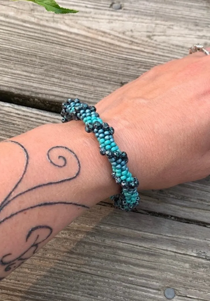 Aqua twist crocheted bracelet