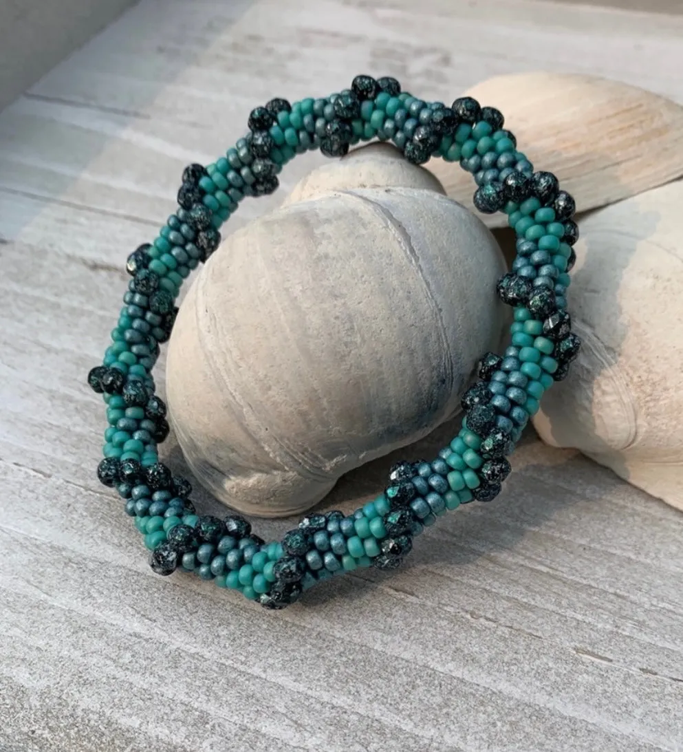 Aqua twist crocheted bracelet