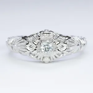 AQUAMARINE VINTAGE STYLE COCKTAIL RING STERLING SILVER FILIGREE ROUND CUT BLUE