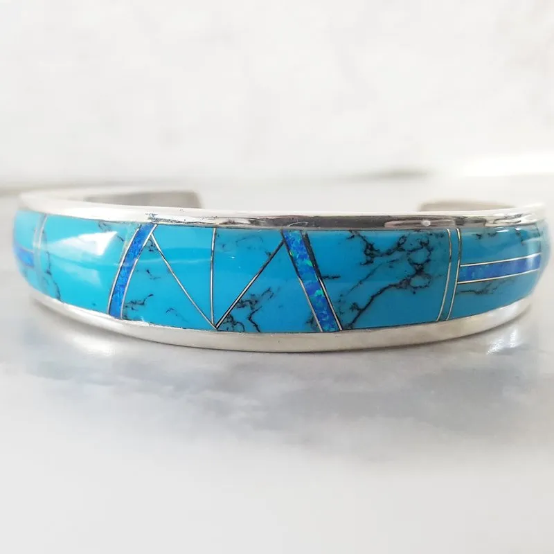 Arizona Turquoise and Inlaid Jewelry Turquoise Cuff Bracelet