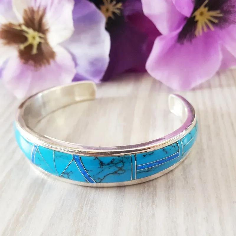Arizona Turquoise and Inlaid Jewelry Turquoise Cuff Bracelet