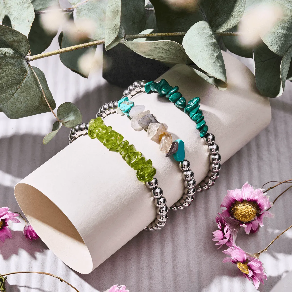 Array Multistone | Silver | Uncut Gemstone Bracelet