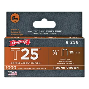 Arrow 256 Round Crown Staple, 5/16 in W Crown, 3/8 in L Leg, Steel