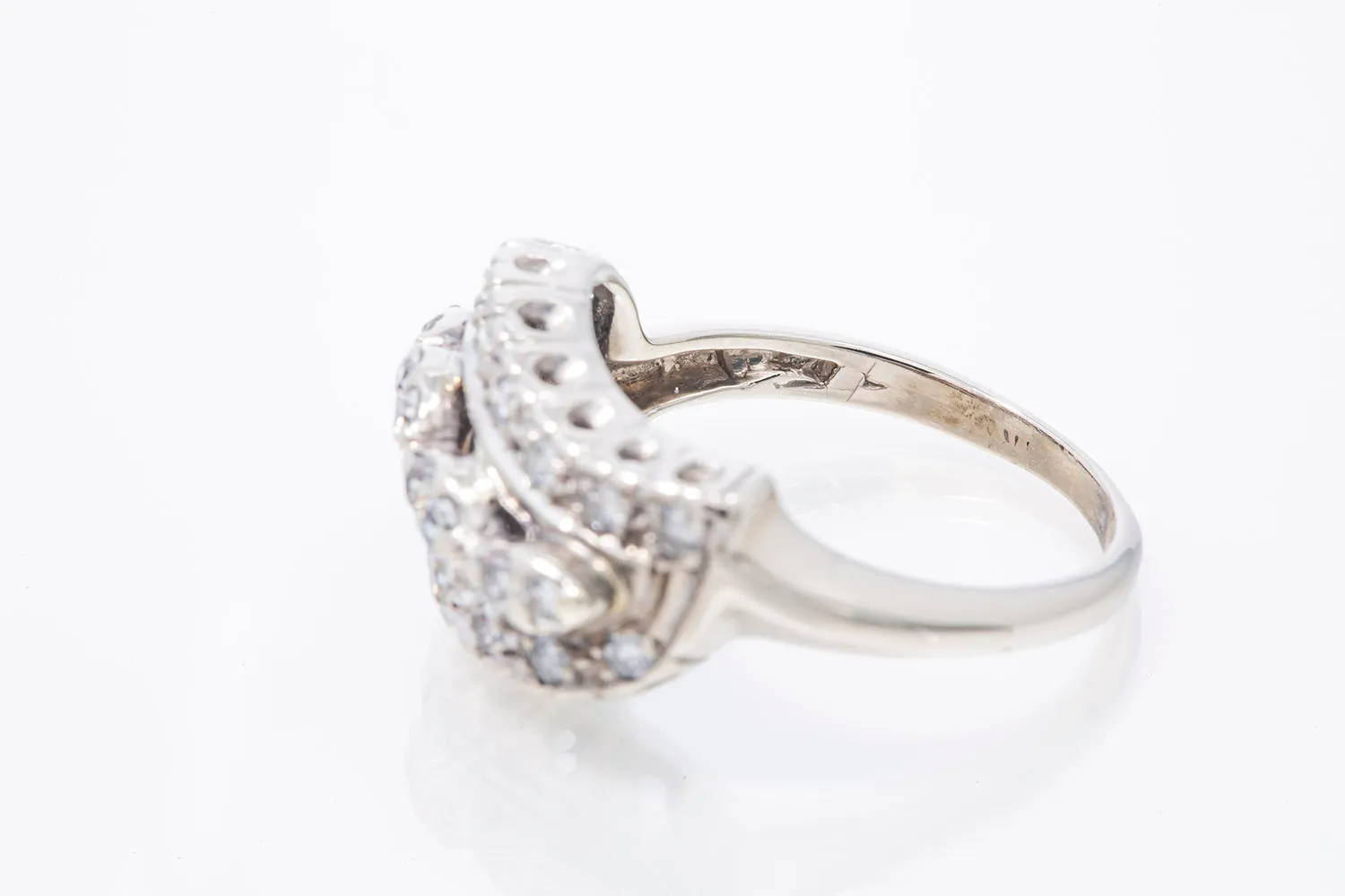Art Deco Diamond Cocktail 14k 585 White Gold Cluster Ring Size 7.5