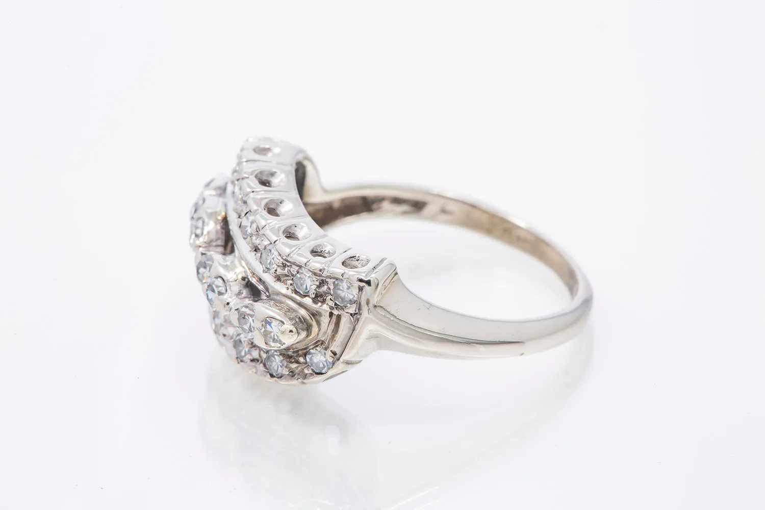 Art Deco Diamond Cocktail 14k 585 White Gold Cluster Ring Size 7.5