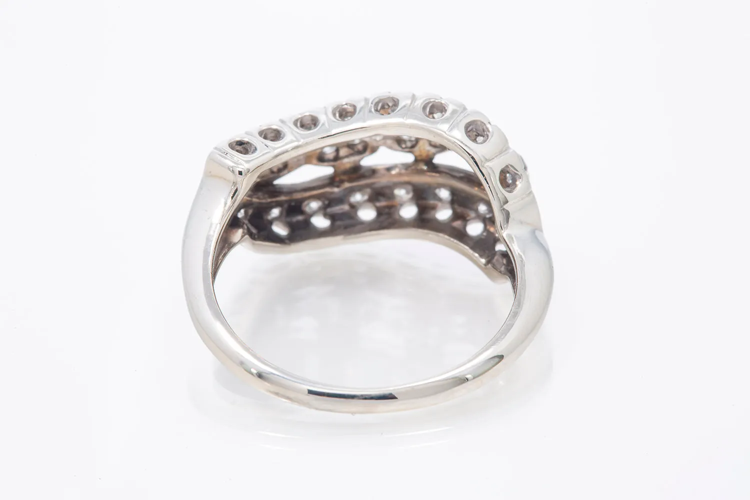 Art Deco Diamond Cocktail 14k 585 White Gold Cluster Ring Size 7.5