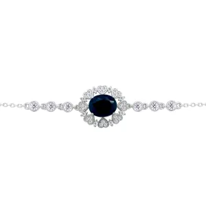 Asfour Crysta lChain Bracelet With Black Oval Design Inlaid With Hearts In 925 Sterling Silver-BD0217-WP
