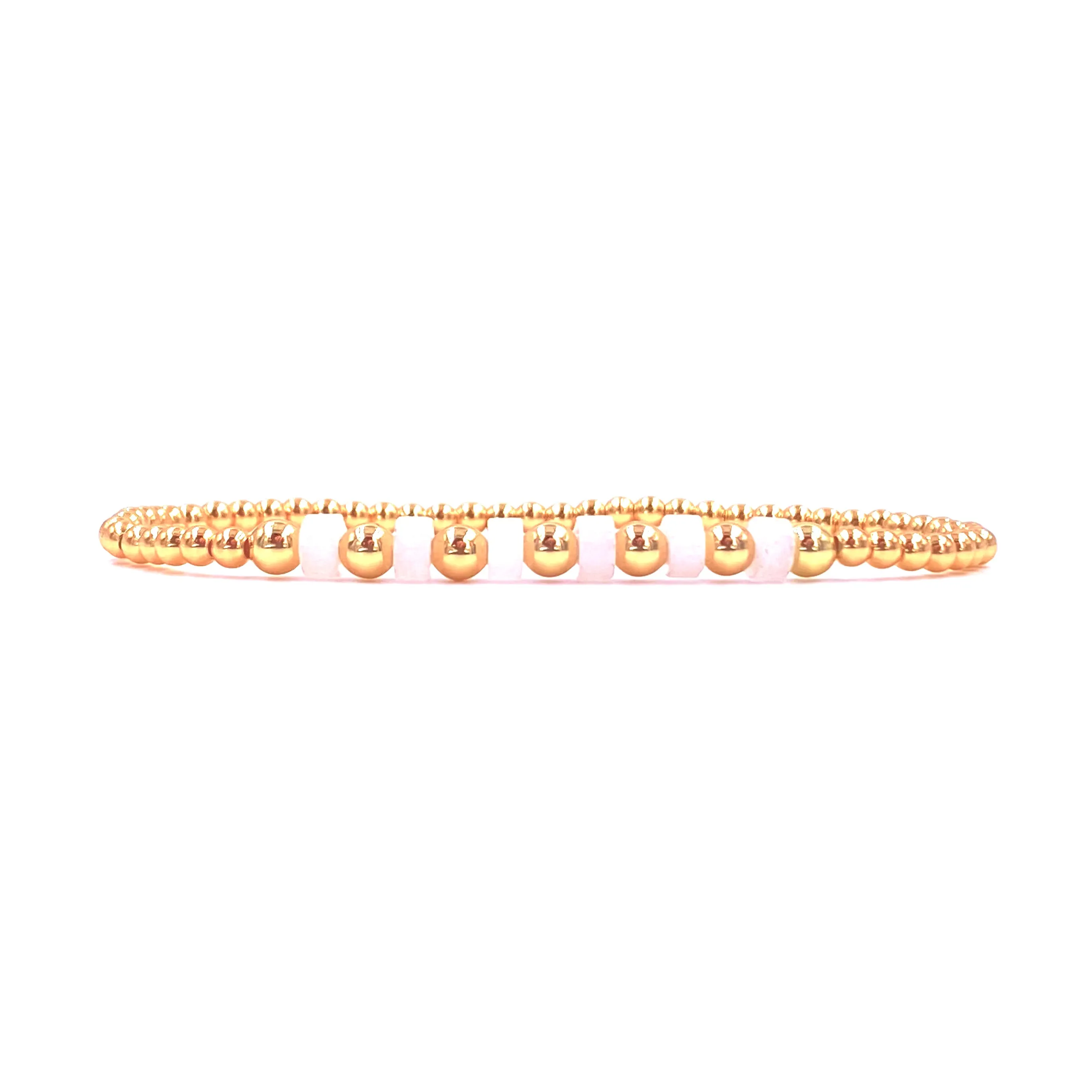 Ashley Gold Stainless Steel Gold Plated 6 Semi Precious Stone Ball Beaded Stretch Bracelet