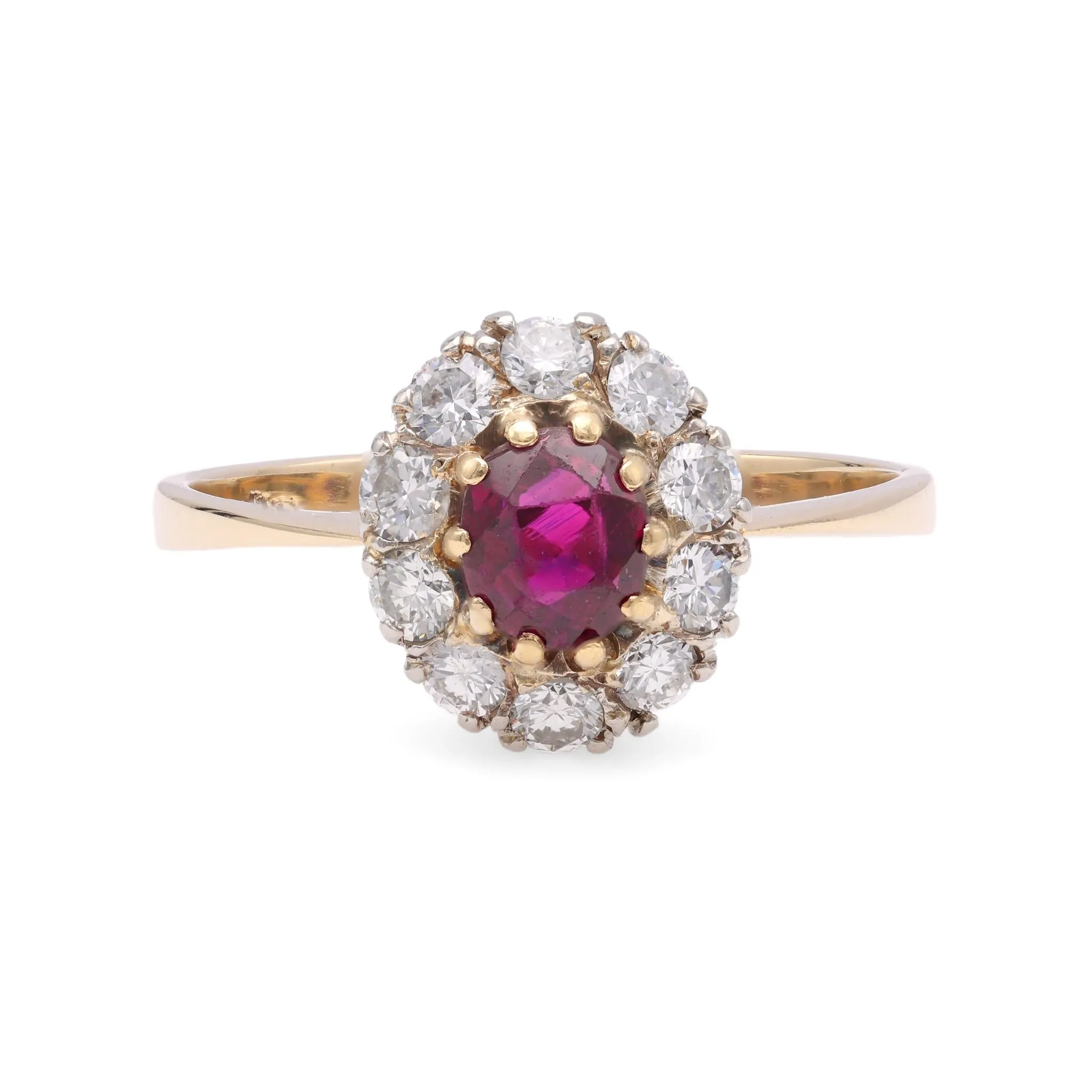 Austrian Mid Century Ruby Diamond Gold Cluster Ring