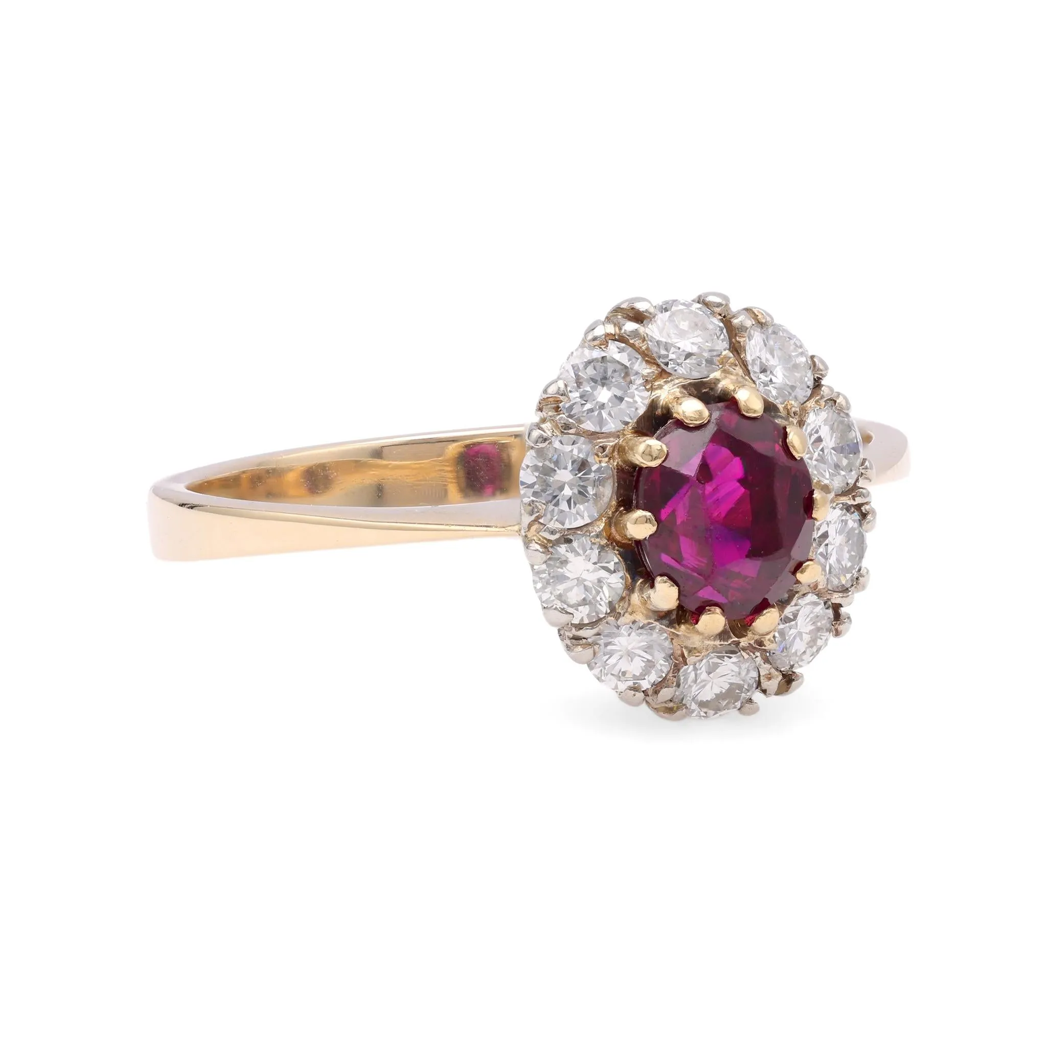 Austrian Mid Century Ruby Diamond Gold Cluster Ring