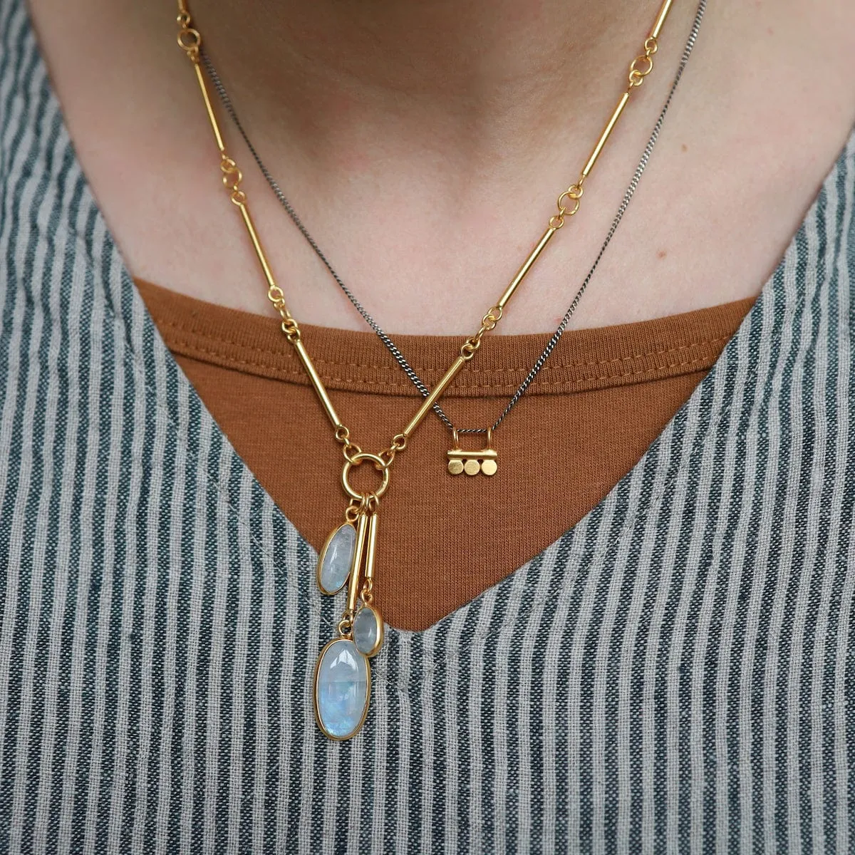 Bar Chain With Stone Charms Necklace