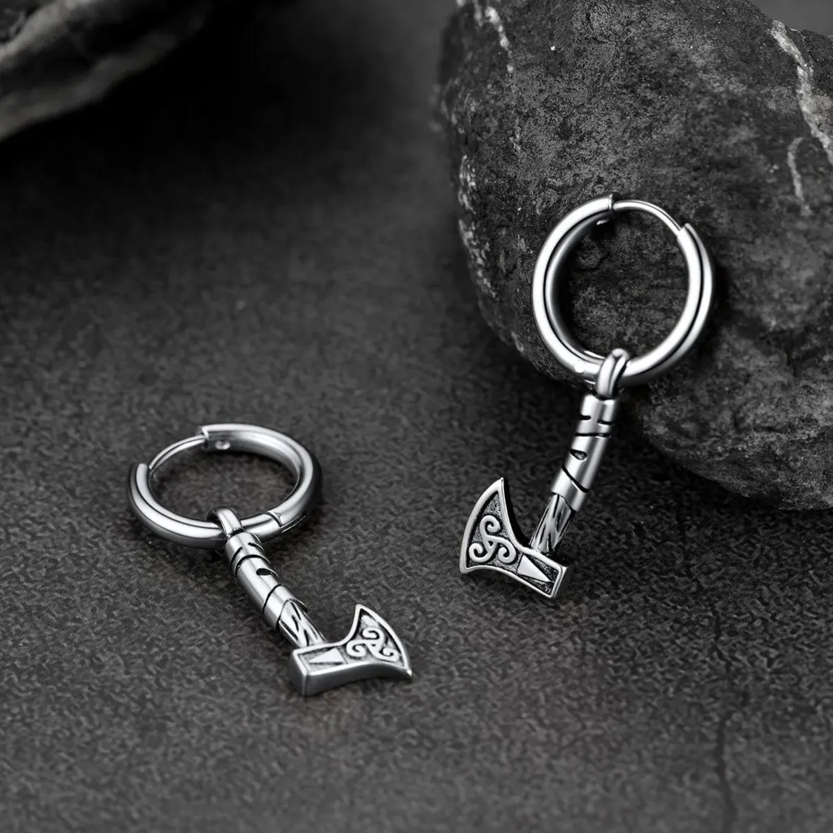 Battle Axe Viking Dangle Hoop Earrings For Men