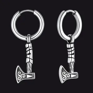 Battle Axe Viking Dangle Hoop Earrings For Men