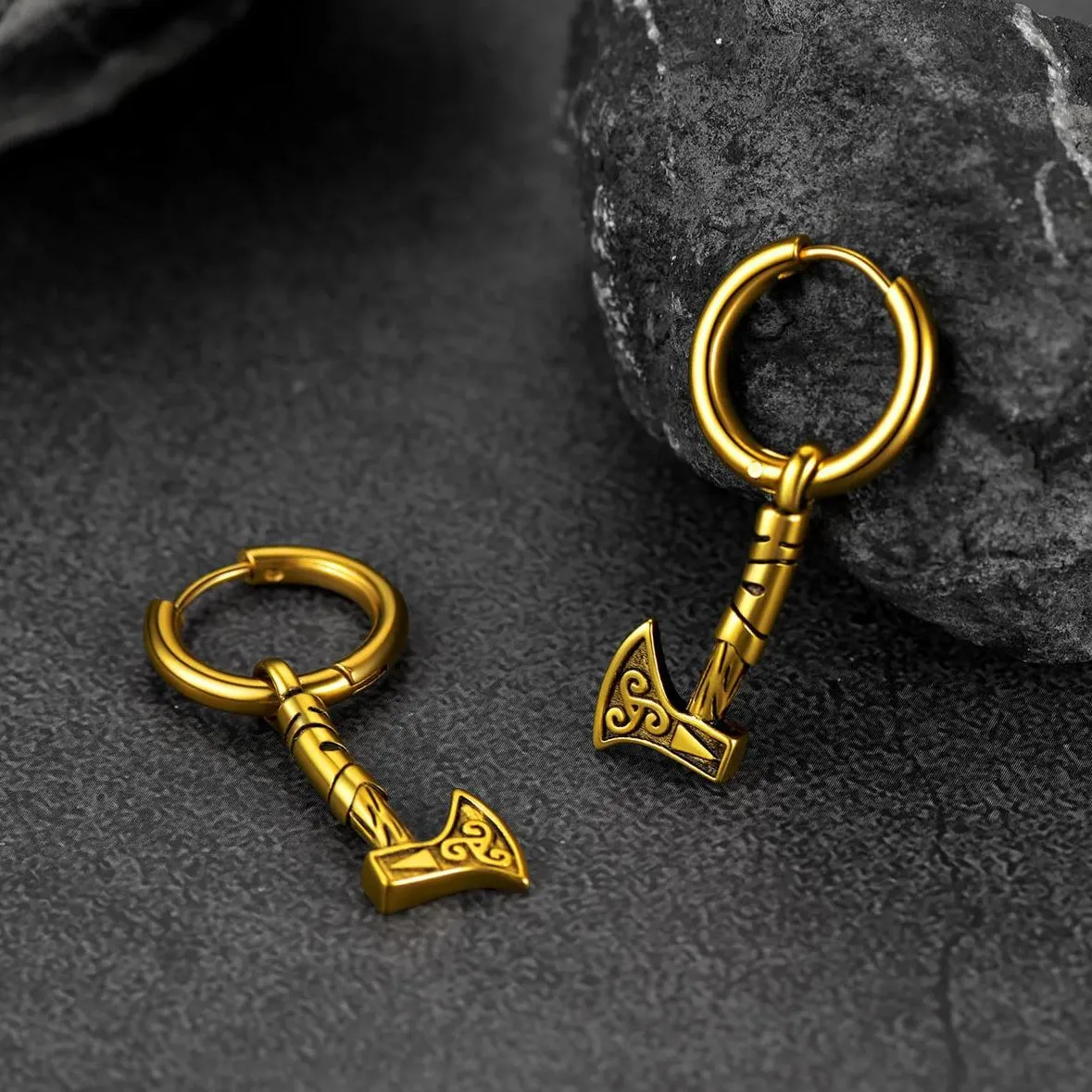 Battle Axe Viking Dangle Hoop Earrings For Men