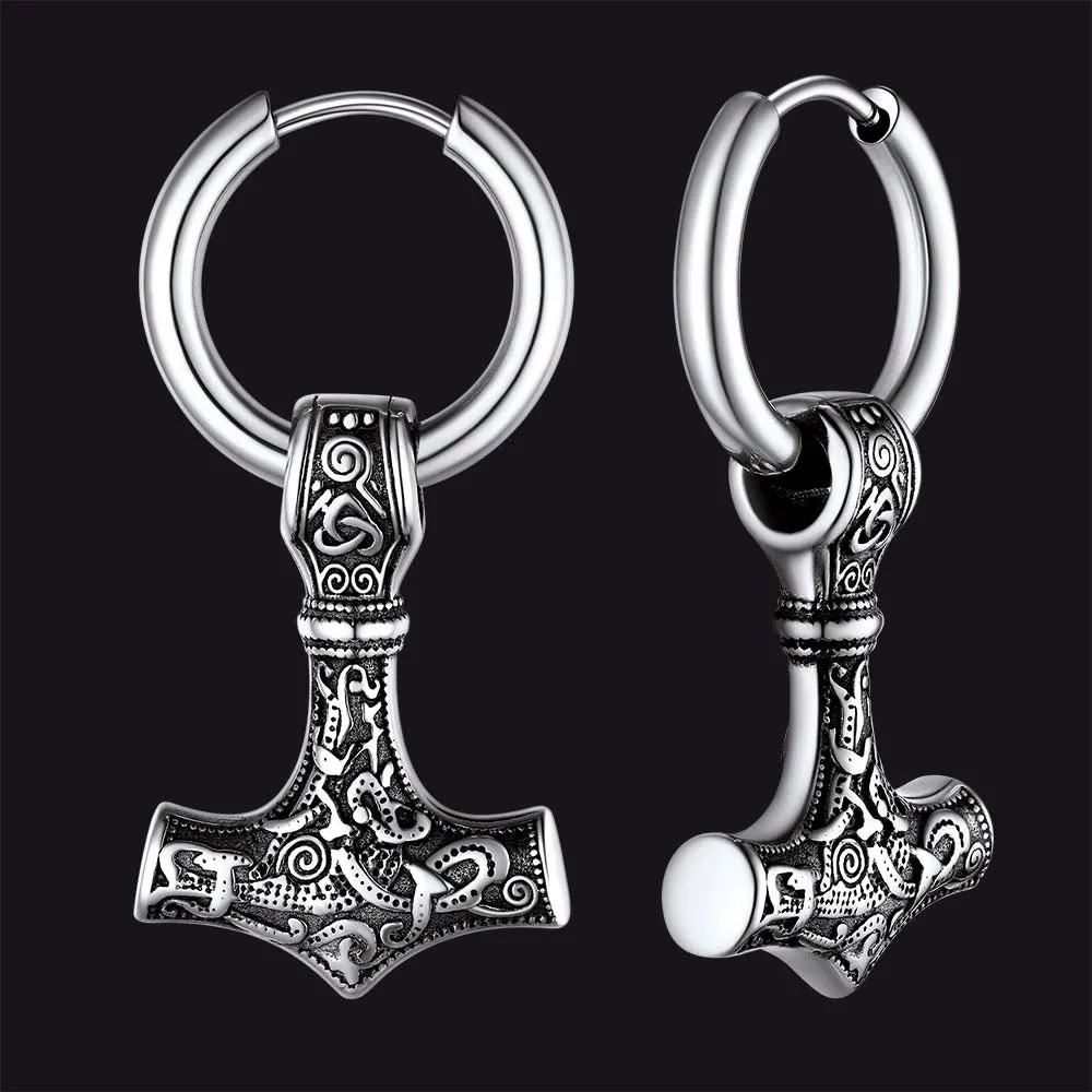 Battle Axe Viking Dangle Hoop Earrings For Men