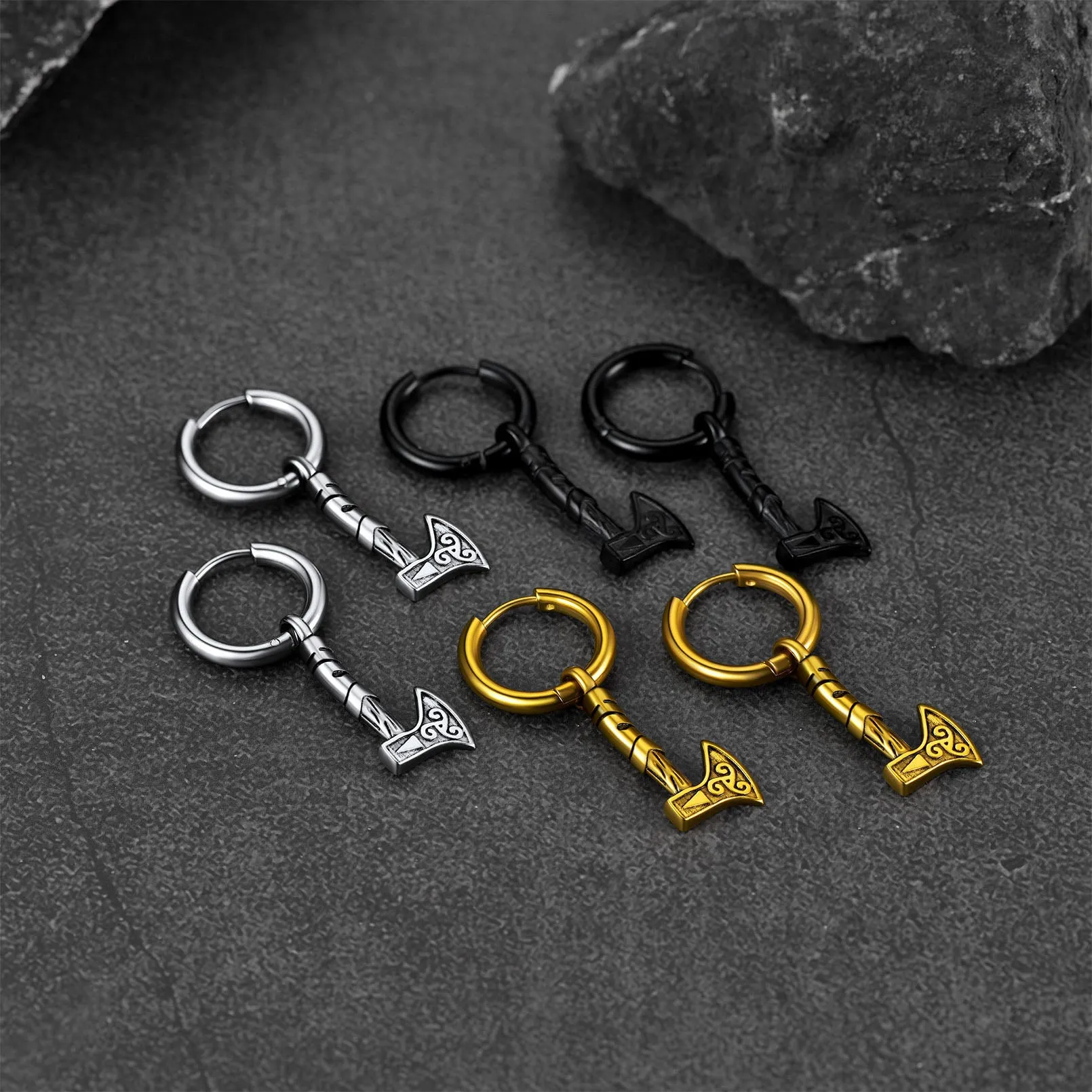 Battle Axe Viking Dangle Hoop Earrings For Men