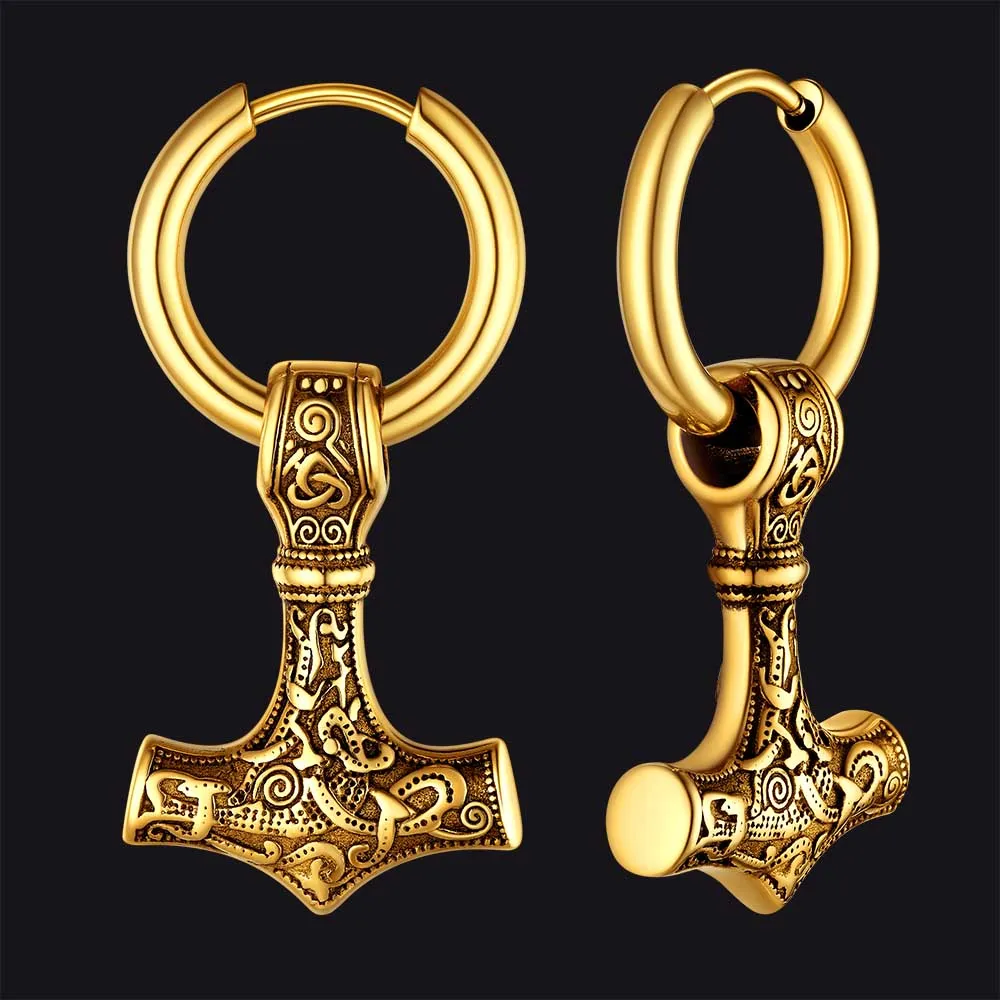 Battle Axe Viking Dangle Hoop Earrings For Men