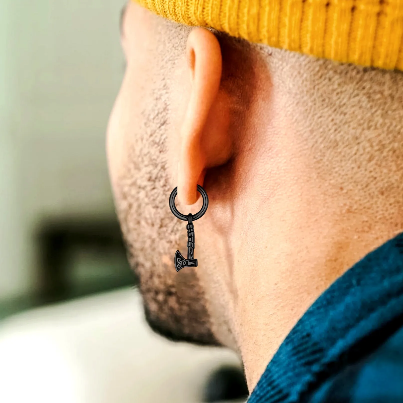 Battle Axe Viking Dangle Hoop Earrings For Men