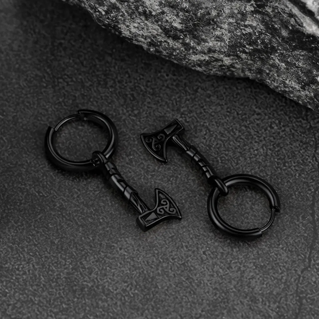 Battle Axe Viking Dangle Hoop Earrings For Men