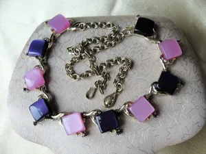 BEAUTIFUL Vintage Signed Coro PINK n PURPLE Necklace,1950s MoonGlow Thermoset, Gold Tone Metal Necklace, Collectible Vintage Costume Jewelry