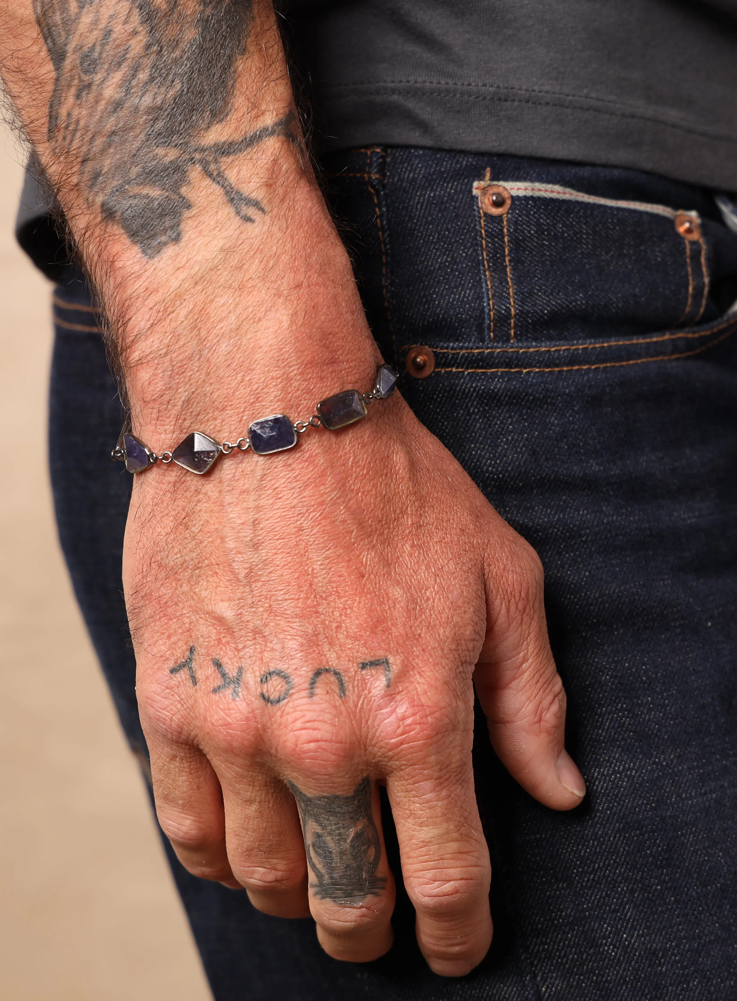 Blue / Purple Iolite Gemstone Bracelet for Man