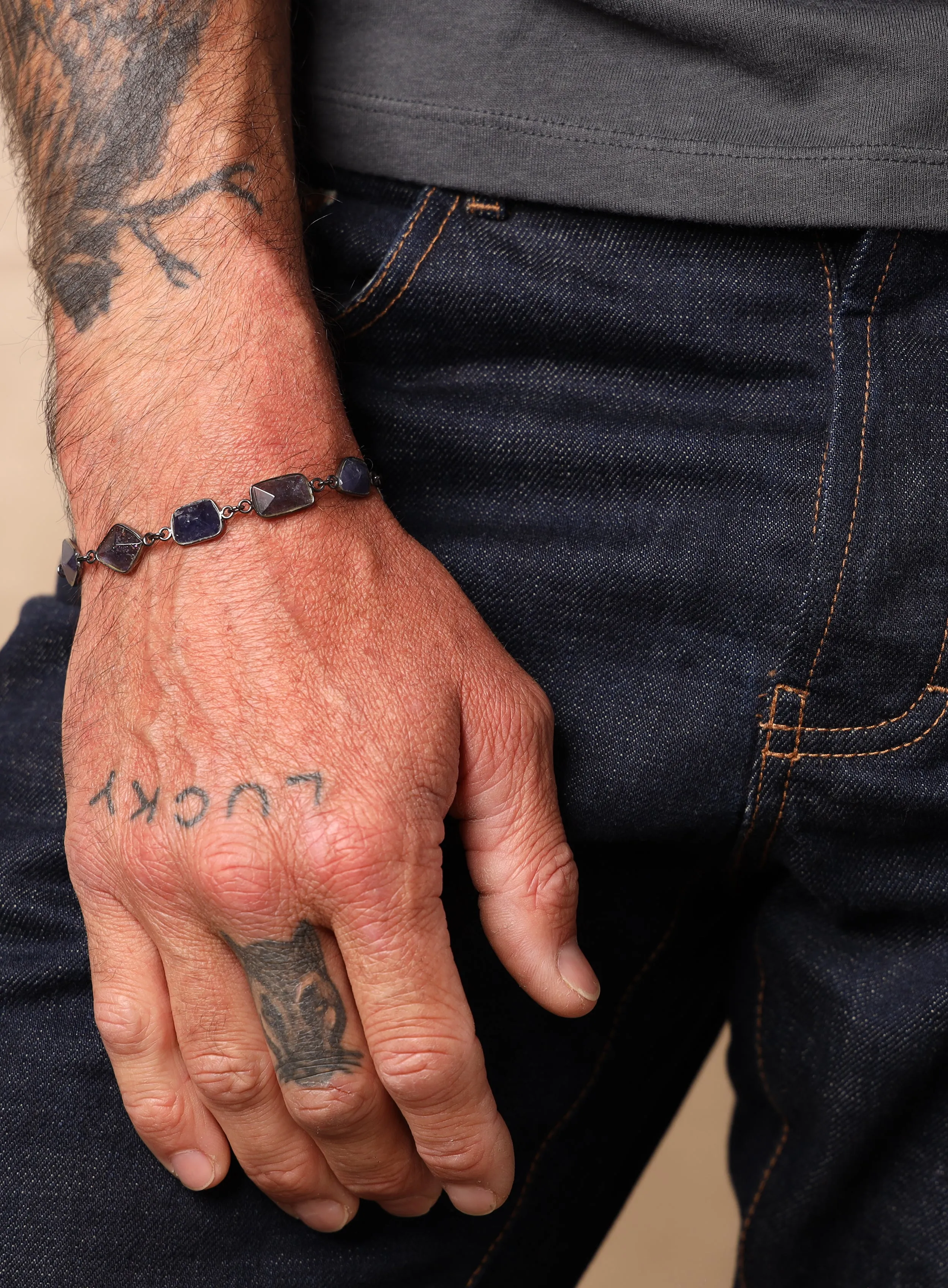 Blue / Purple Iolite Gemstone Bracelet for Man