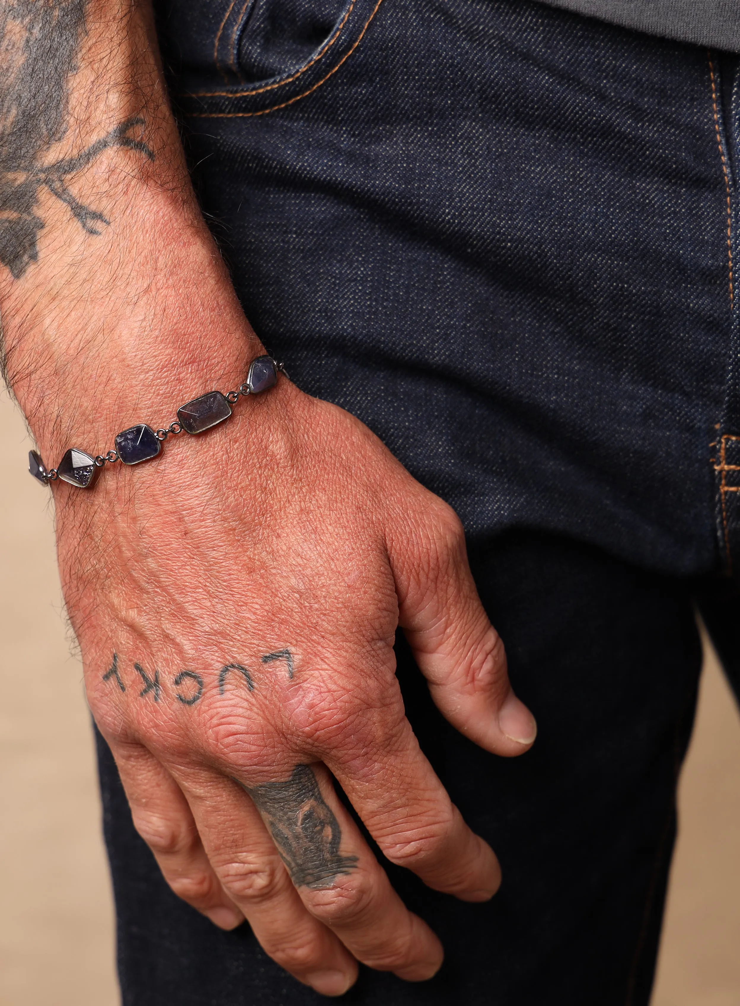 Blue / Purple Iolite Gemstone Bracelet for Man
