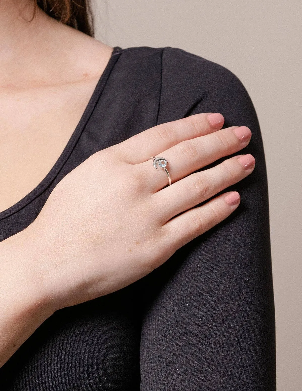 Blue Topaz Silver Moon Ring