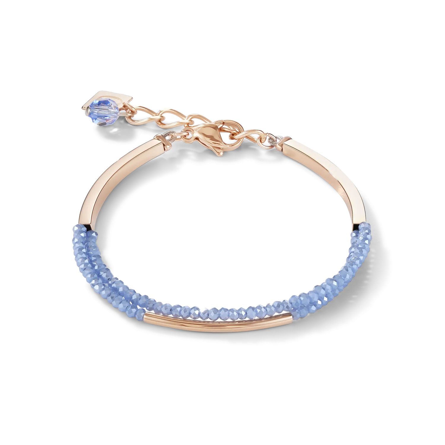 Bracelet Waterfall small stainless steel rose gold & glass light blue